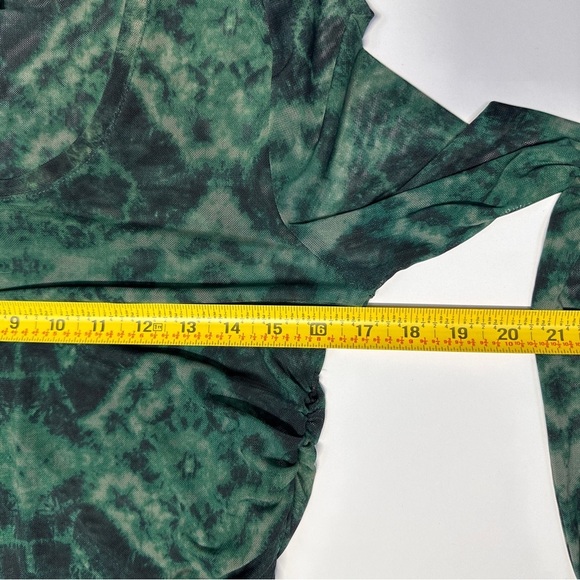 Mesh Tie Dye Green Black Ruched Side Y2K Rave Punk Sheer Top Women’s Medium - Picture 9 of 10